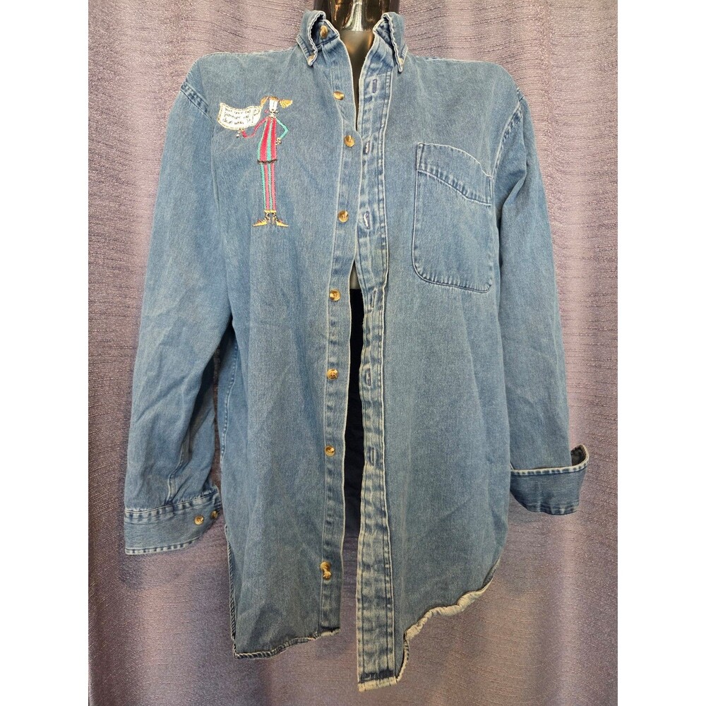 "Put your big girl panties on and deal with it!" Vtg denim button down top sz M